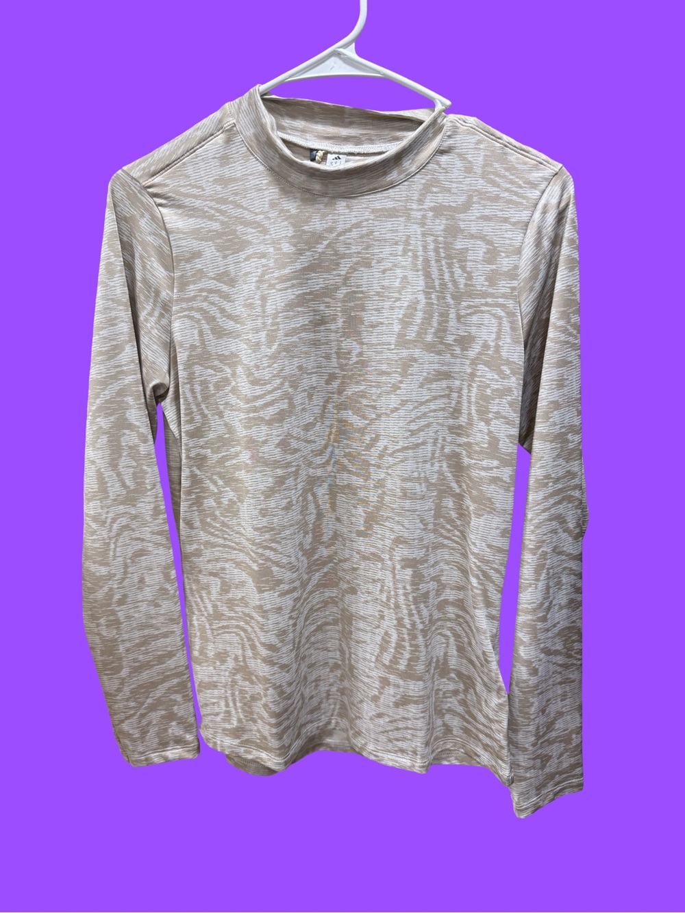 adidas Beige Patterned Long Sleeve Tunic/exercise Top